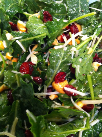 Kale Salad with Roasted Cashews and Dried Cranberries